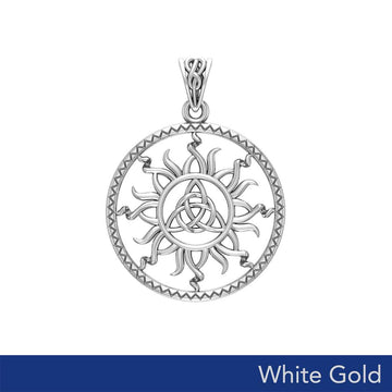 The Sun and Celtic Triquetra Solid White Gold Pendant WPD5928 - Jewelry